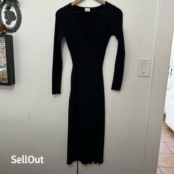 Abercrombie & Fitch Women's Black Faux-Wrap Ribbed Sweater Dress S - Picture 3 of 7